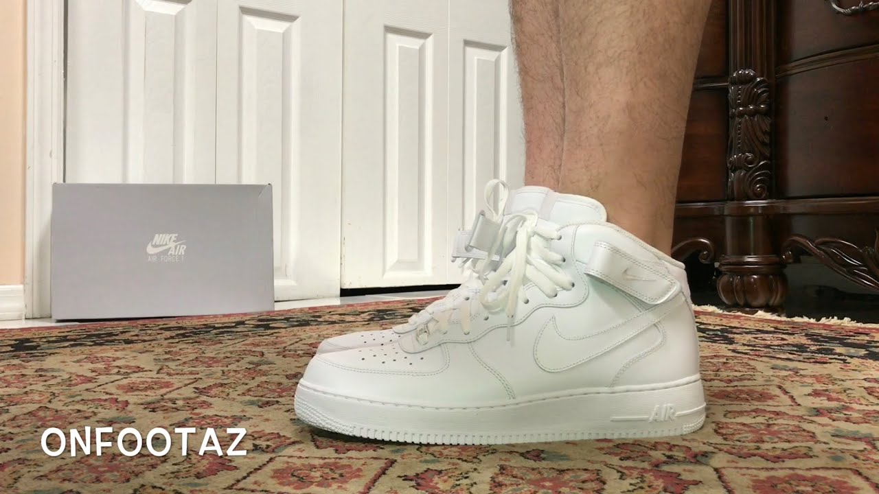 Nike Air Force 1 Mid White On Foot - YouTube