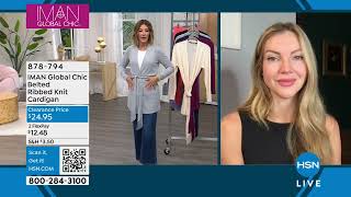 IMAN Global Chic Belted Ribbed Knit Cardigan