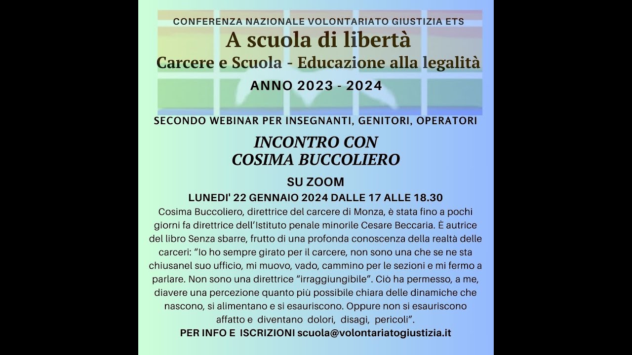 INCONTRO DI FORMAZIONE CON COSIMA BUCCOLIERO 22.1.24