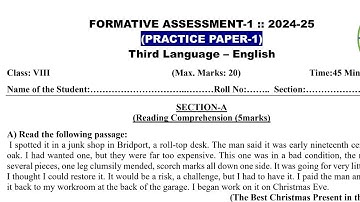 8th class english fa1 question paper with answers 2024-2025