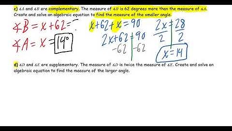Day 23 - Word Problems Complementary & Supplementary Angles
