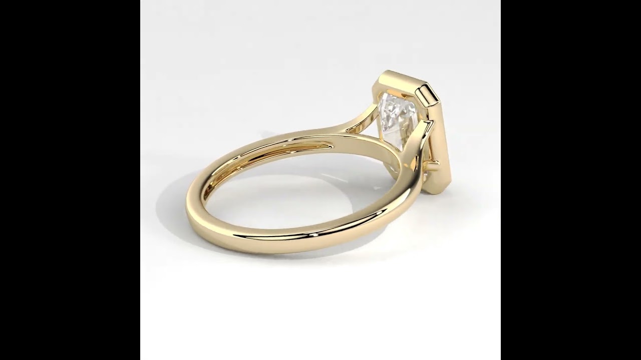 Bezel Set Emerald Diamond Split Shank Ring