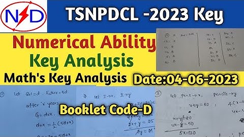 TSNPDCL//Junior Assistant//Numerical Ability Key Analysis//1 Question to 40 Question with Answers