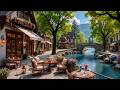 Mountain Riverside Café Jazz ☕ Peaceful Bridge Side Ambience for Relax, Study & Work