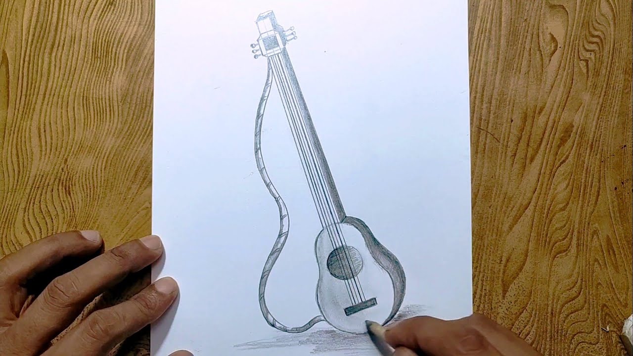 Easy way to draw guitar step by step/ Guitar drawing - YouTube