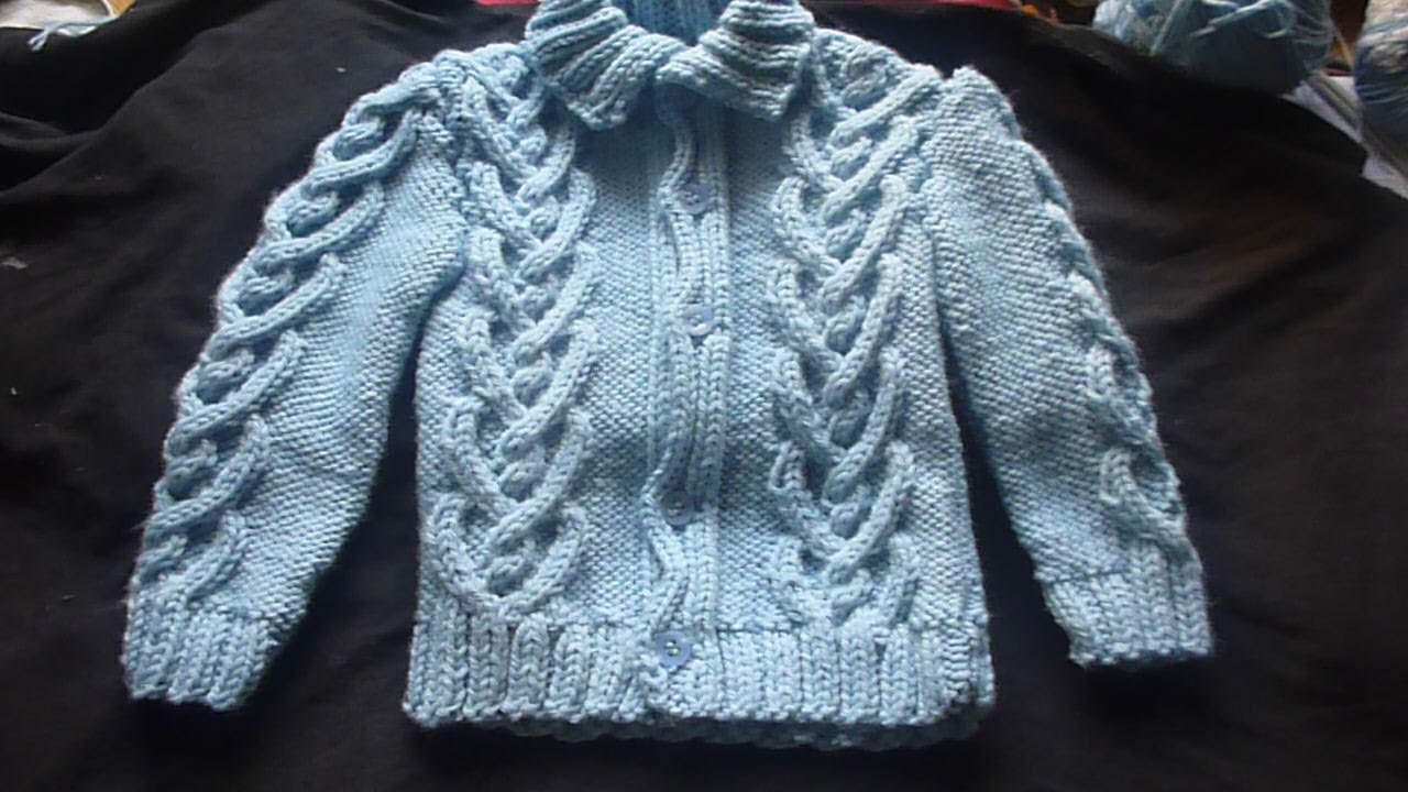 جاكيت تريكو بغرزة ضفيرة القلوب من عمرشهر لسنة القسم 2 Knitting for baby jacket