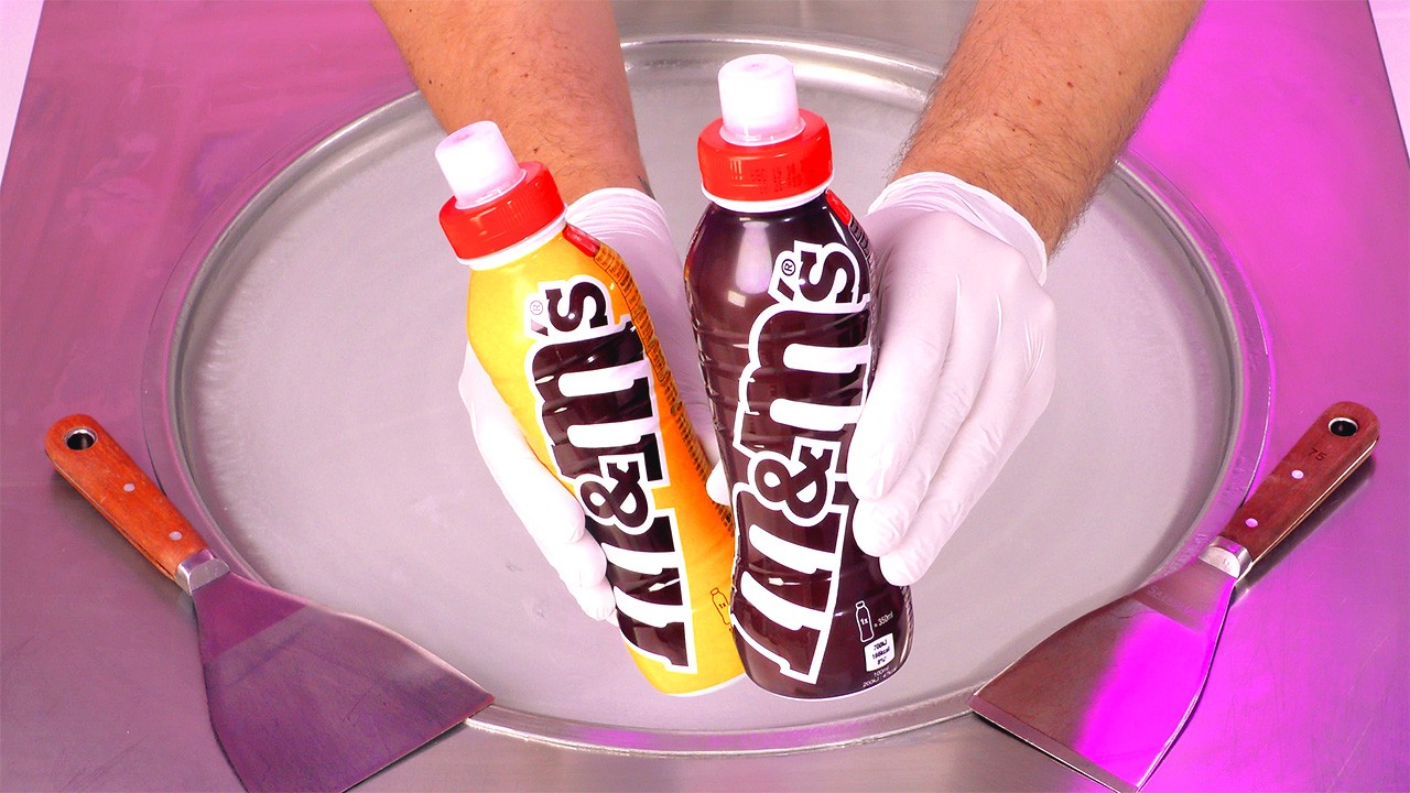 ASMR - m&m's Bottles  how to make m&m Chocolate and Peanut Milk Drinks to  Ice Cream Rolls 