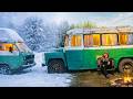 Winter Vanlife near an Abandoned Bus | Spring Coming | Alone Camping ASMR