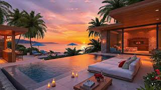 Cozy Luxury Pool Bar Villa At Sunset With Soft Jazz - Gentle Ocean Waves For Deep Relaxation screenshot 4