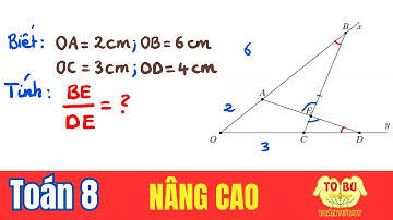 Cho góc xOy, OA=2cm, OB=6cm, OC=3cm, OD=4cm. Biết AD cắt BC tại E. Hãy tính tỉ số BE/DE.