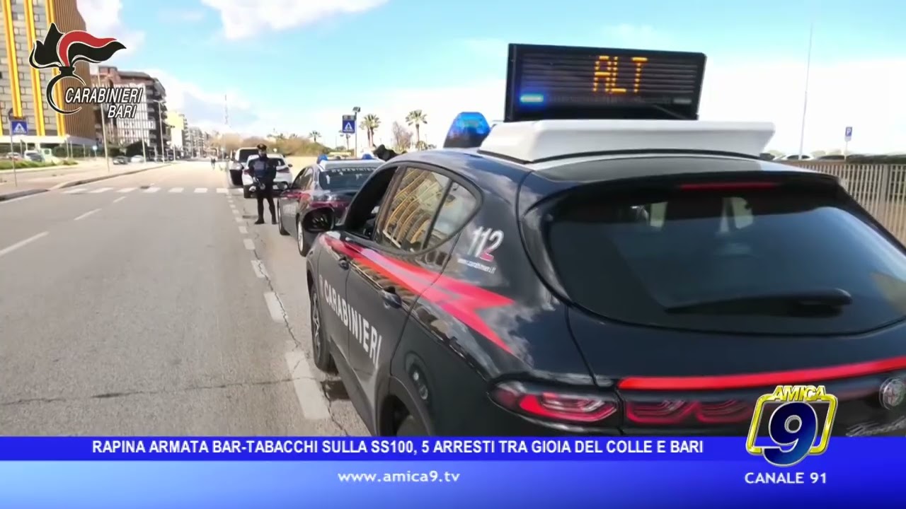 Rapina armata a bar-tabacchi sulla SS100: cinque arresti tra Gioia del Colle e Bari