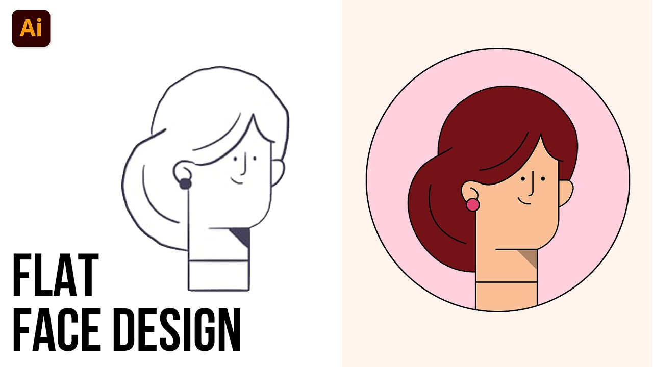 Flat Character Head Design in Illustrator | Adobe Illustrator Flat ...