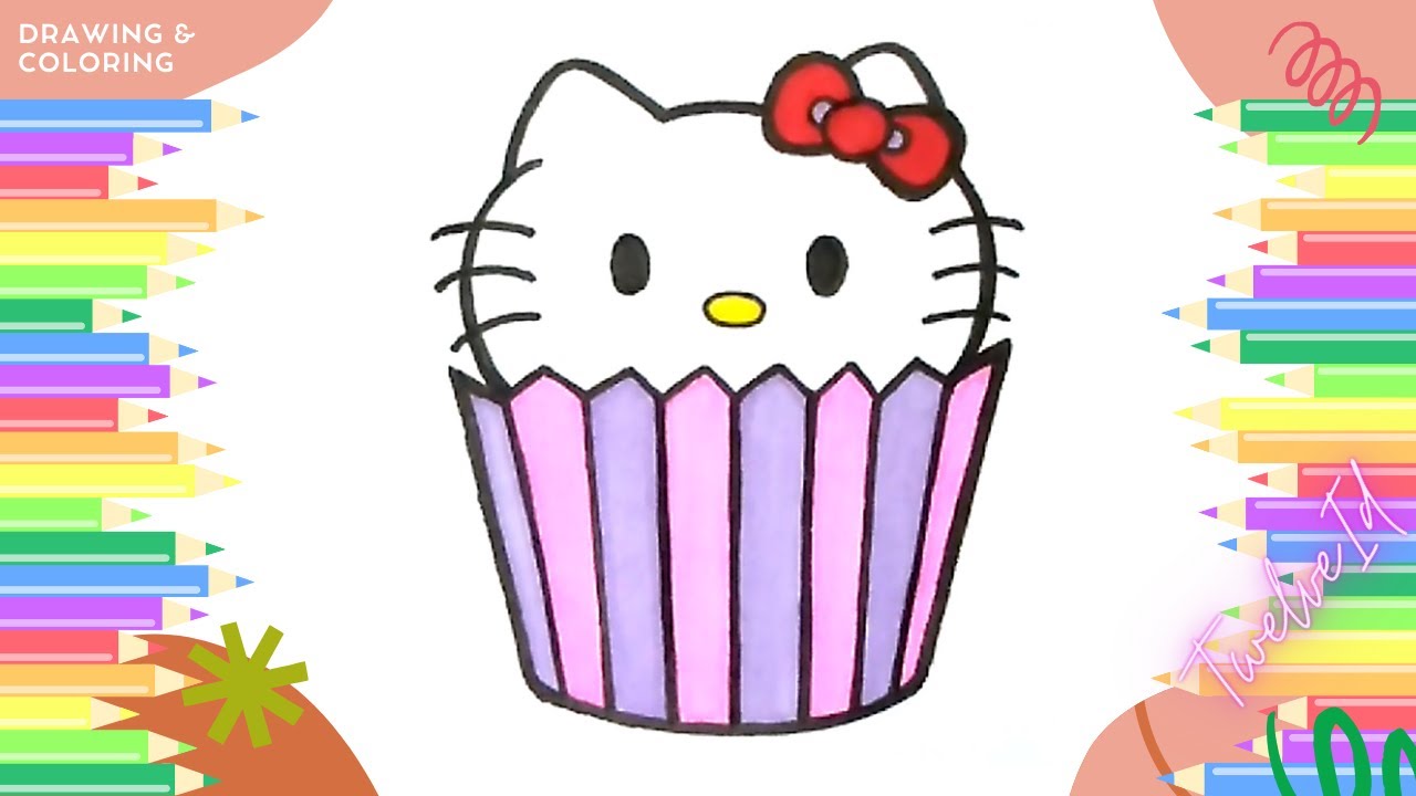 DRAWING & COLORING HELLO KITTY CUPCAKE FOR KIDS/ DRAWING FOR KIDS ...