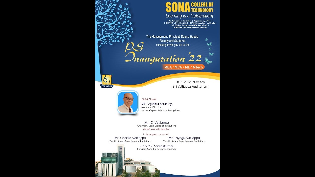 Live :  PG Inauguration  2022 |  ME | MTech | MBA | MCA | Sona College of Technology, Salem