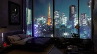 A Luxury Tokyo Hotel Room | Rain, Wind and Thunder sounds For Sleeping