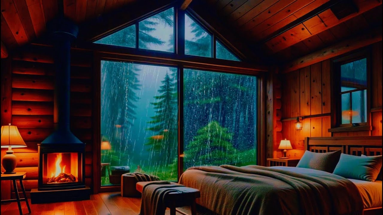 Rain & Fireplace Sounds for Deep Sleep | Cozy Cabin Ambience on a ...