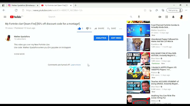 On My Fortnite clan video Youtube turend off comme...