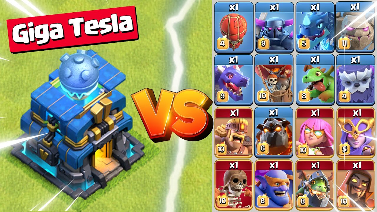 Level 5 Giga Tesla vs All Maxed Troops | Clash of Clans