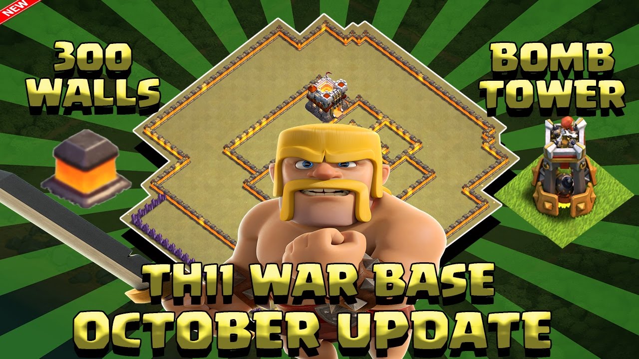 Clash Of Clans - TH11 WAR/TROPHY BASE OCTOBER UPDATE 300 WALLS 2 BOMB TOWERS