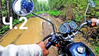 on a moped in a deep forest off road
