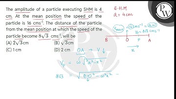 The amplitude of a particle executing SHM is 4 cm. At the mean position the speed of the particl....