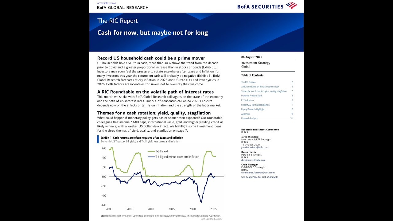 US Cash King Era Ending? BofA Studies Rate Inflation Outlook