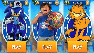 Sonic Dash vs Tag with Ryan vs Garfield Rush - All Characters Unlocked All Bosses - Gameplay