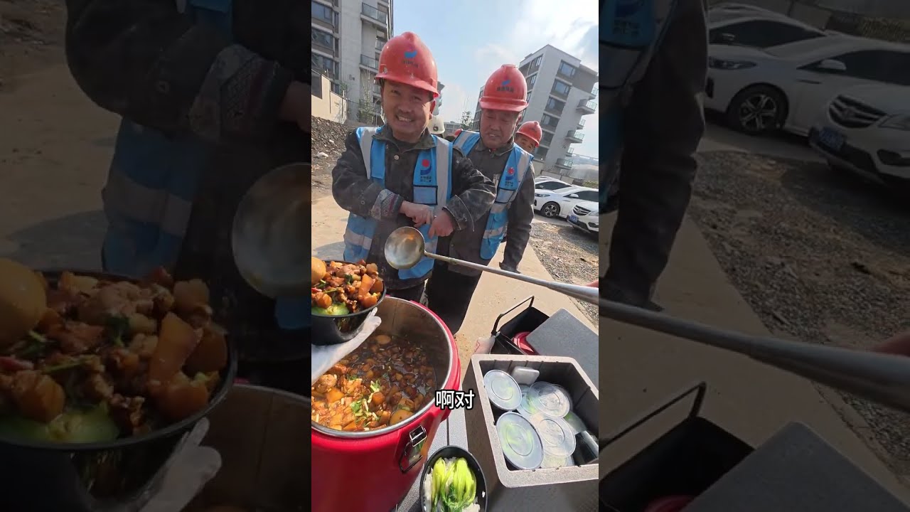 今天打的非常匀，每个师傅都吃到并且吃饱了，没有浪费的情况#工地摆摊 #盒饭小王子 #工人
