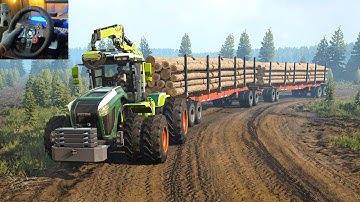 SnowRunner – Insane Logging With Multiple Trailer Tractor Futom 7290RA | Logitech G29 Gameplay