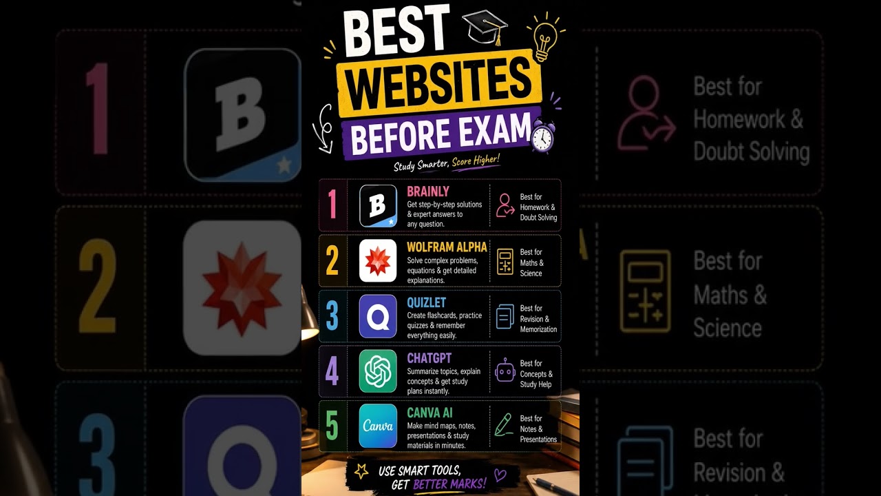 Best websites before exam ⏳ #aitools #studentlife #studytips #productivity