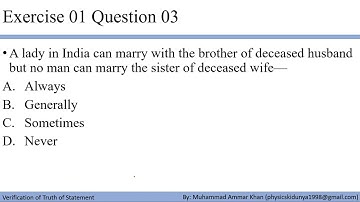 verification of the truth of Statement 03 | Logical Reasoning Mcqs|
