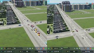 CS2 - 공원과 외부 연결 속도 문제 (1.1.11F1, 20241028)
보고된 문제인지는 알수 없지만 Cities 1과 비교해보려고 테스트 해보던중 흥미로운 사실을 알게 됨.
맵은 테스트 맵으로 모든 영역에 2x2 도로를 미리 깔아 두고 하는 테스트임.
길찾기 알고리즘에 문제가 있나 싶었는데 길찾기 알고리즘이 속도 저하의 주 원인은 아닌것 같음.
일단 노숙자 관련해서 패치후 속도가 다소 개선된 것을 확인할수 있었는데 공원을 제거하면 속도가 상당히 복구되는 것을 확인할 수 있었음.
영상으론 담지 않았지만 공항 및 철도와 같은 외부 연결을 제거하면 정상이라고 생각하는 속도가 나옴.
결론: 노숙자든 뭐든 외부 유입 관련해 속도 저하를 일으키는 문제가 있다. CS2 - 공원과 외부 연결 속도 문제 (1.1.11F1, 20241028)