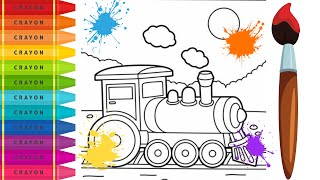 Let's Draw and Paint a colorful rail engine| simple picture for kids &amp; Toddlers | how to draw |