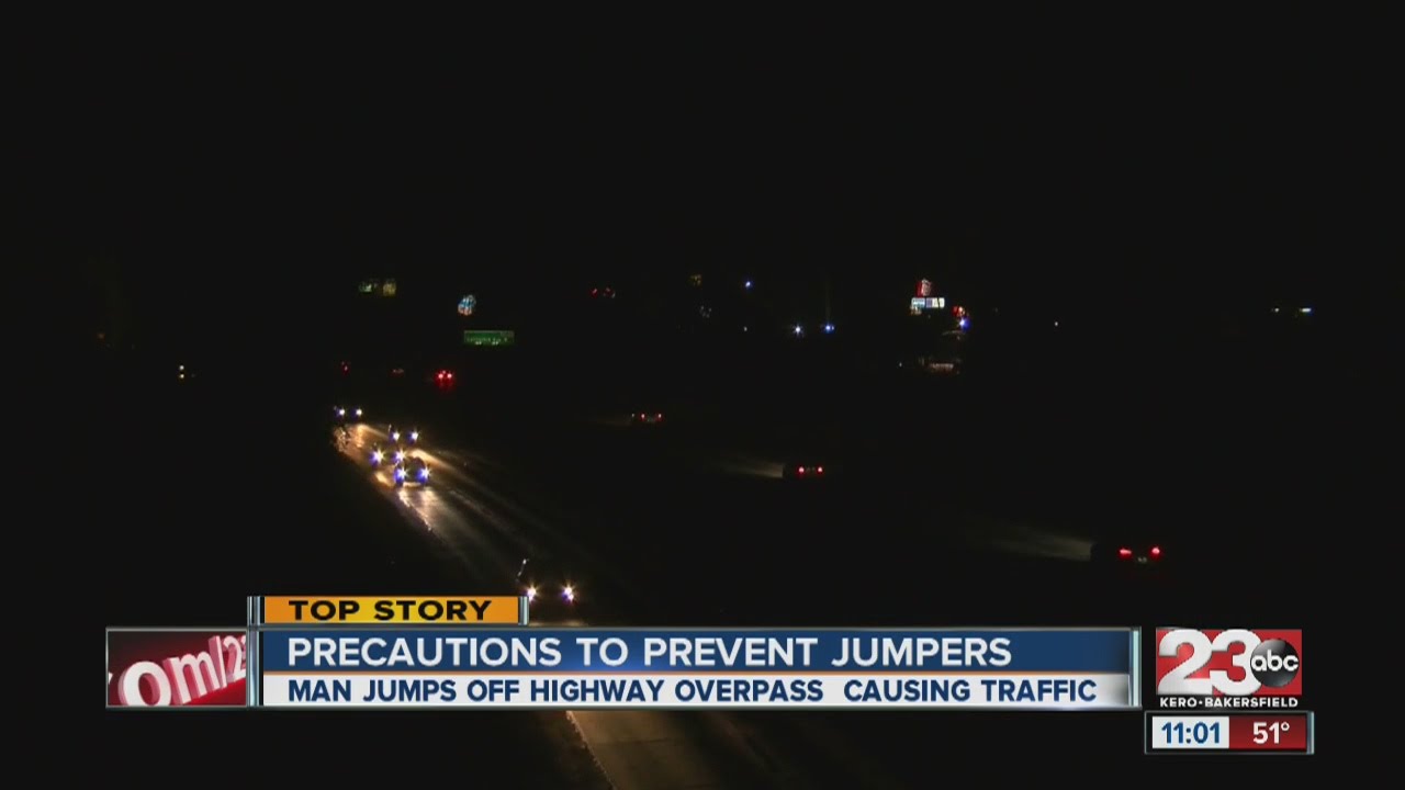 Drivers react to man jumping off highway overpass