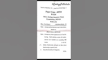 MSc Zoology 1st Semester Paper 4 Biodiversity Mjpru @ZoologyPathshala #msczoologyquestionpaper