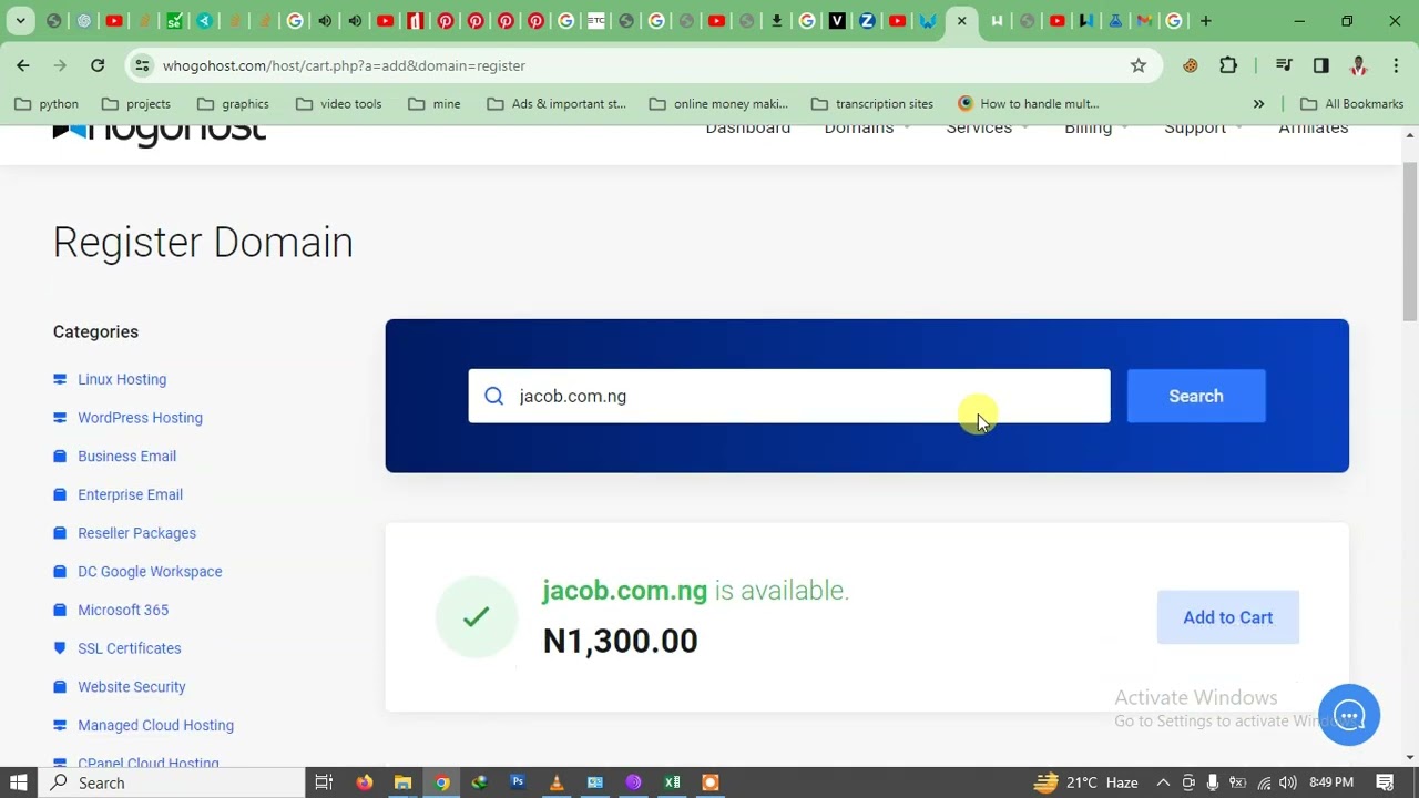 how to register a new domain name  (.com.ng) with whogohost
