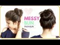 1 Minute EASY Everyday Messy Bun Hairstyle | Simple Bun Hair Tutorial for Medium hair