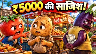₹5000 की साजिश! चंदन आलू को क्यों फँसाया गया 😱 | Vegetable World #story #hindistory #moralstories 