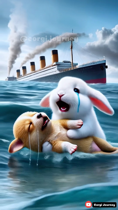 Titanic 4: Corgi saves the Rabbit stuck Underwater #cutedog #titanic #storyshorts