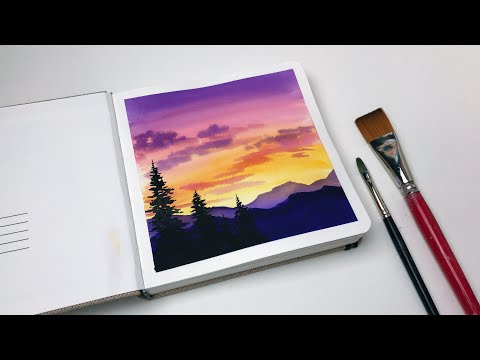 Easy Watercolor Sunset Tutorial for Beginners Step By Step | Watercolor Easy Landscape