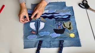 Easy Tutorial of Beautiful DENIM TOTE BAG from old jeans DIY