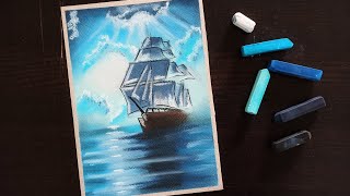 How to draw with Soft Pastels || Ship landscape || Easy Soft pastel drawing for beginners screenshot 2