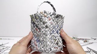 Weaving Small Box Basket Using Recycled Newspaper