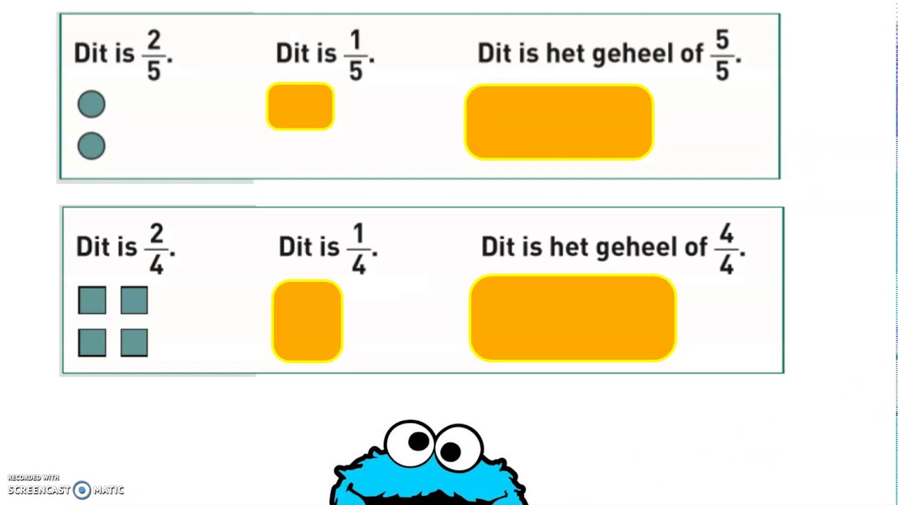 Getallenkennis Breuken kleuren benoemen, deel of geheel tekenen - YouTube