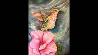 Hummingbird with hibiscus #acrylicpainting #hobbypainting #hummingbird #아크릴화그리기