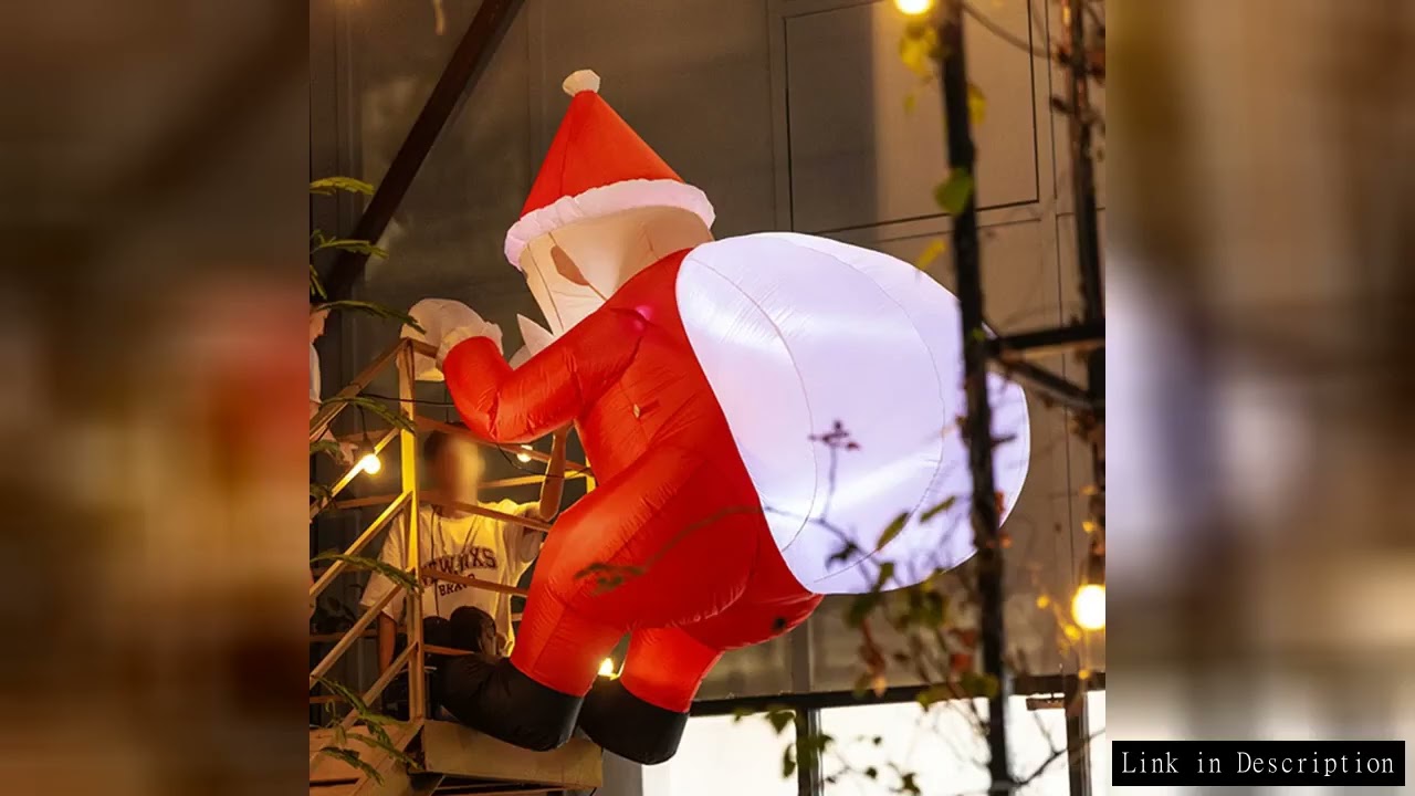 8 Ft Hanging Christmas Inflatables Decorations Santa Claus Climbing Wall with Gift Bag Blow Up Yard
