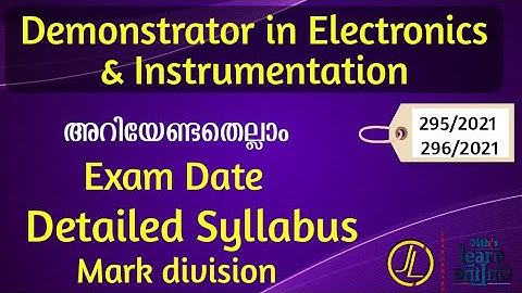 Demonstrator in Electronics & Instrumentation Detailed syllabus | 295/2021 | 296/2021