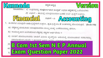 B Com 1st Sem Financial Accounting 2022 N E P May / June Annual Exam Kannada Version Question Paper