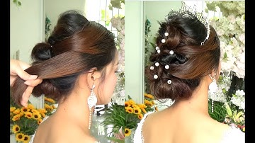 Hướng dẫn bới tóc cô dâu ngày cưới đơn giản , tóc dự tiệc