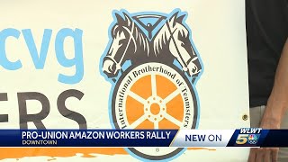 Amazon workers who support unionizing at CVG air hub hold rally in Cincinnati